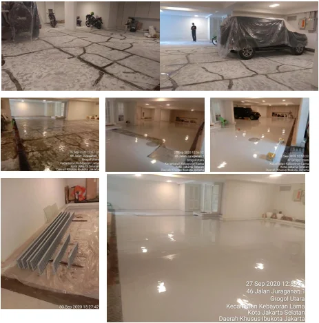 Self LevelingEpoxy Floor at Semi Basement of Private House Jl. Mas PutihD No.50 RT.10 RW.8, Grogol Utara, KebayoranLama, Jakarta Selatan 12210